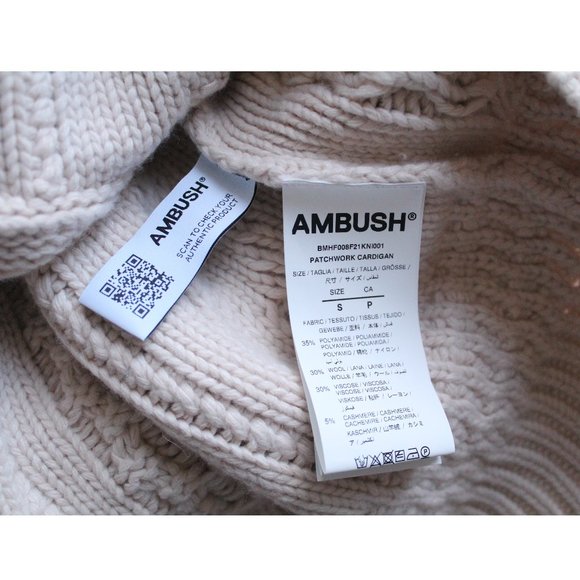 AMBUSH Patchwork Knit Logo Cardigan / Small / Birch Oversized Logo Mens - Picture 14 of 14